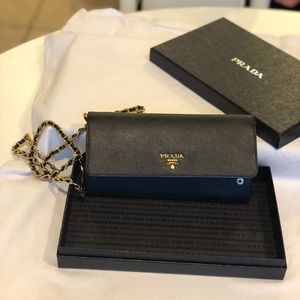Prada Saffiano Wallet on Chain in Black